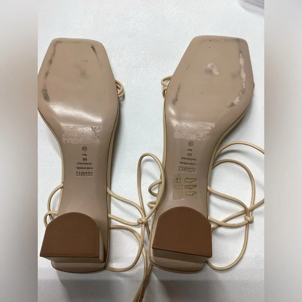 Schutz‎ Pompeii Beige Mid Ankle Strappy Sandals Size 9